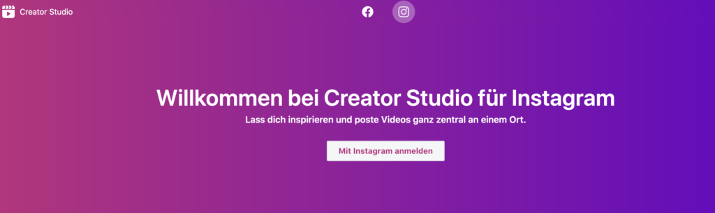 Instagram Post planen, Anmeldebildschirm des Facebook Creator Studios